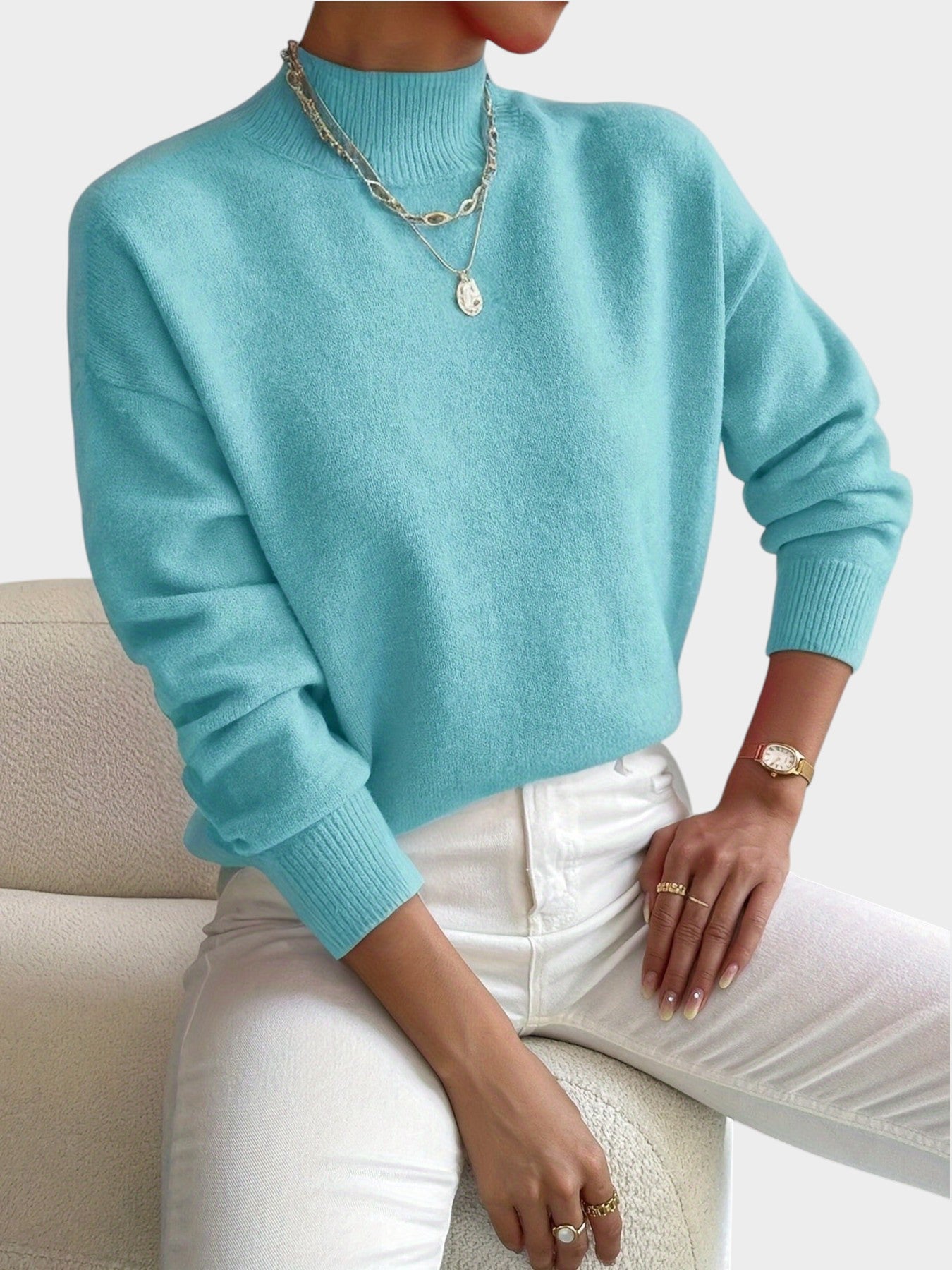 Rosalie | Mock Neck Drop-Shoulder Pullover