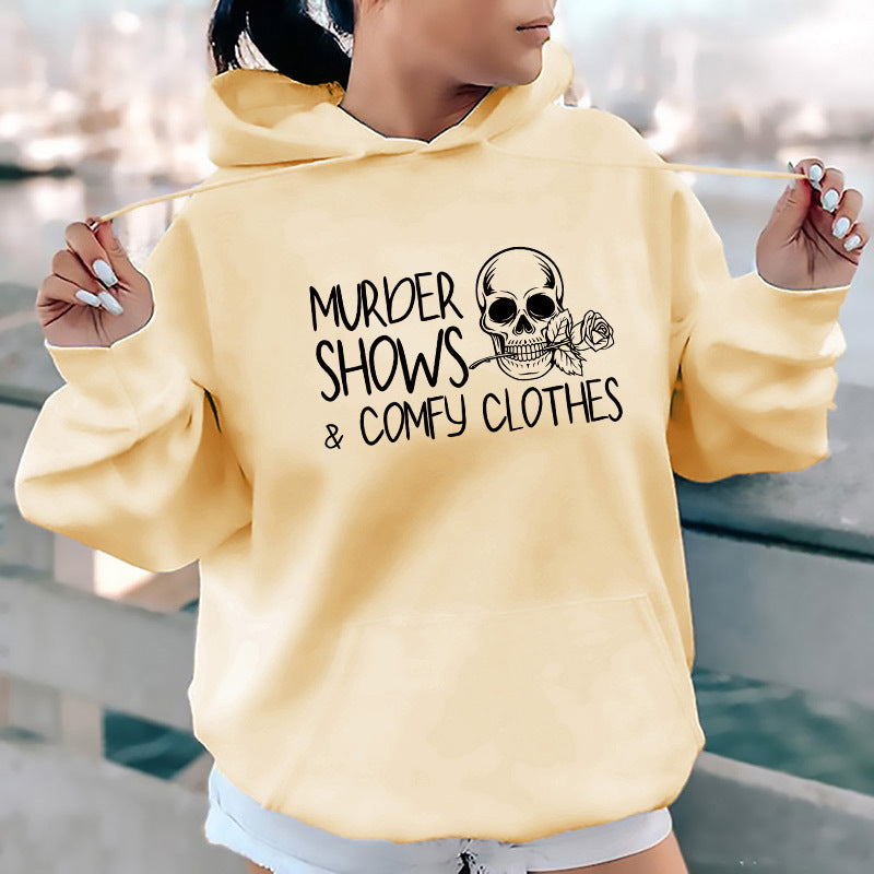 Sudadera con capucha suelta con estampado de letras y forro polar con cuello envuelto y tacón informal para otoño e invierno