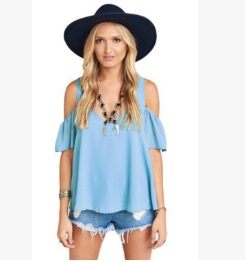 Multicolor Casual Fashion Off-the-shoulder Chiffon Shirt