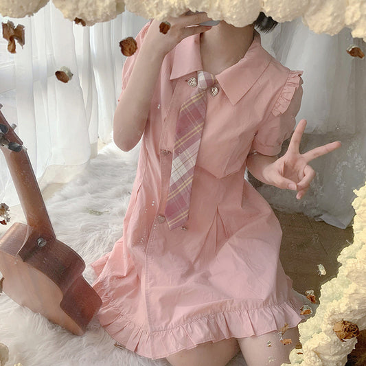 Bubble Short-sleeved Shirt Dress Female Student