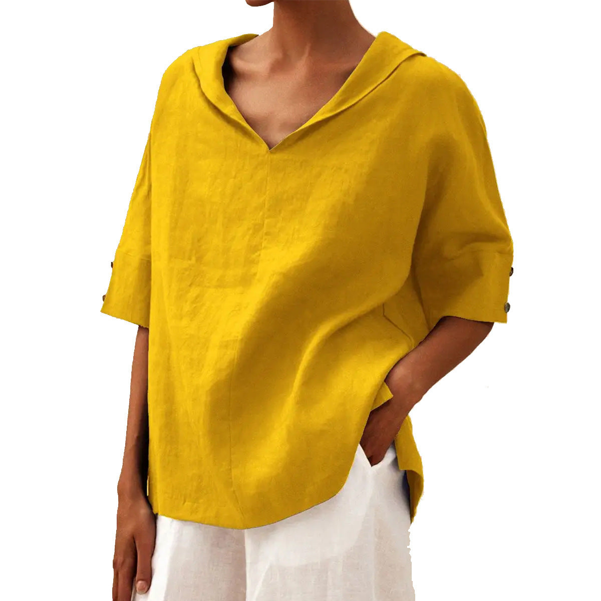 Women's Solid Color Cotton And Linen Loose Shirt