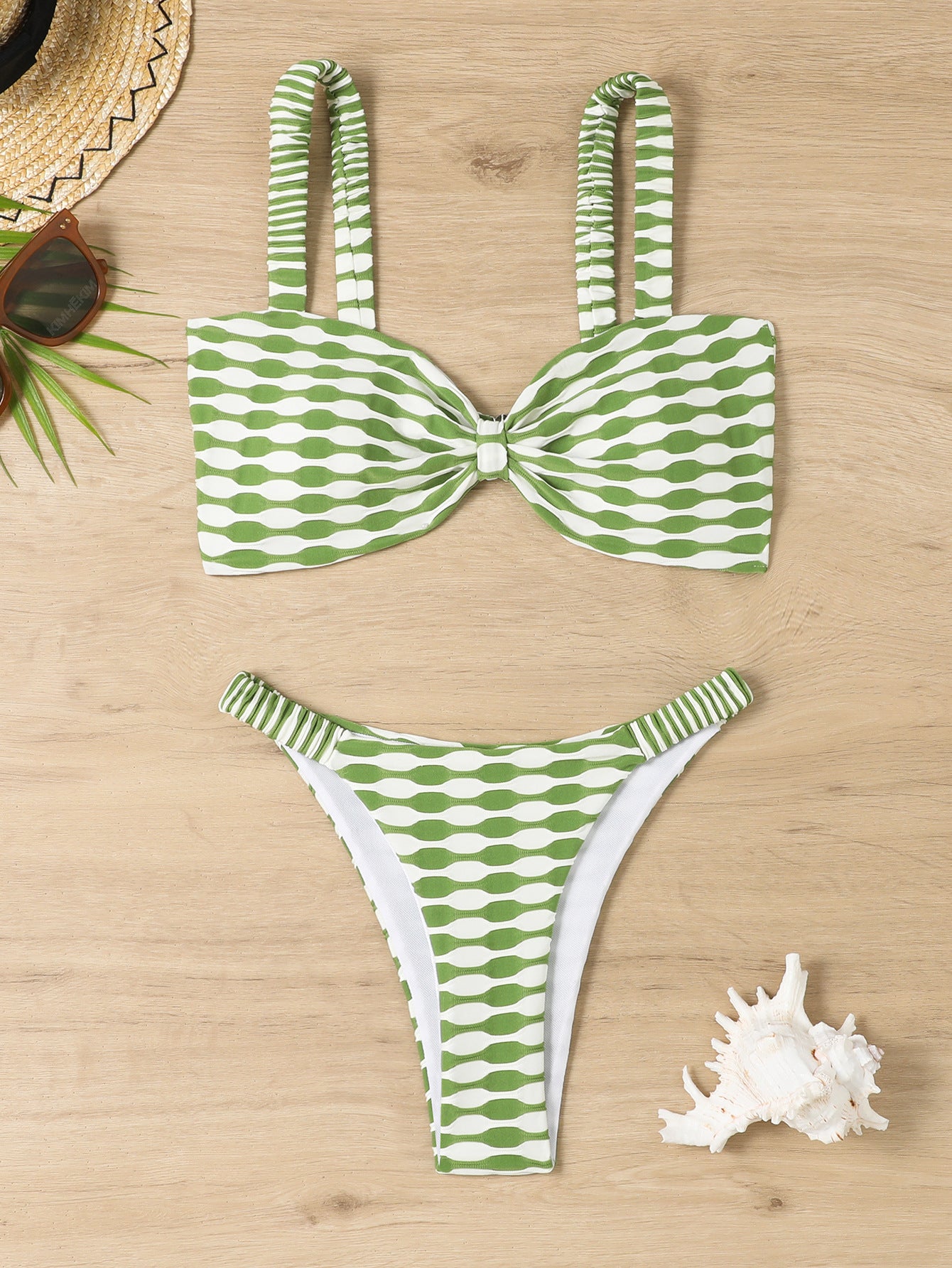 Sexy Striped Print Bikini Summer Beach Swimsuit Set Womens Clothing