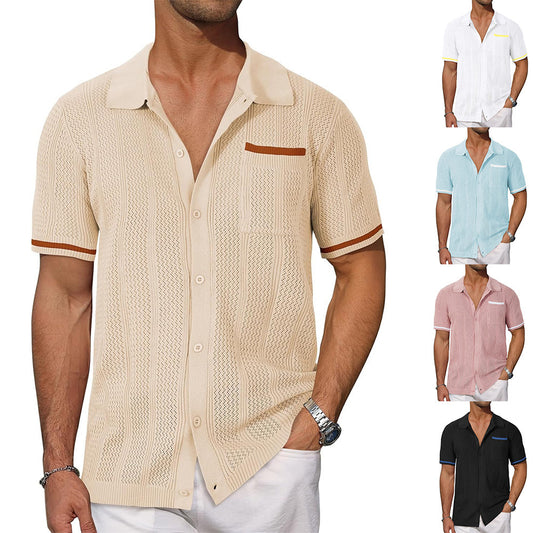 Camisa de manga corta con bolsillo hueco, transpirable, fresca, de verano, informal, para hombre, tipo cárdigan