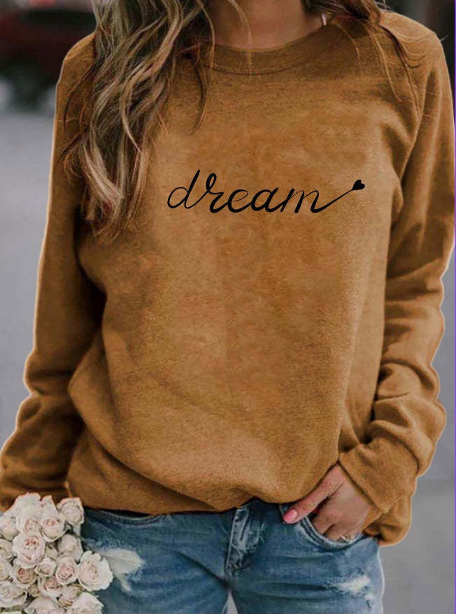 Dream Letter 3D Printed Round Neck Long-sleeved Shirt