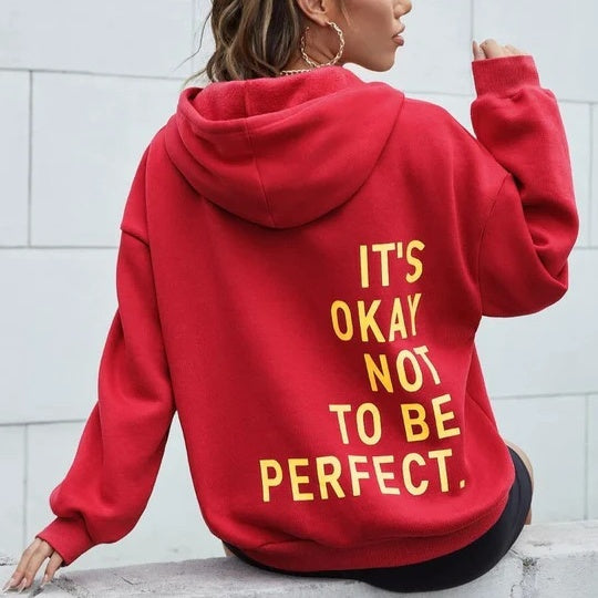 Sudadera informal de manga larga con estampado de letras multicolor para mujer, combinable con todo