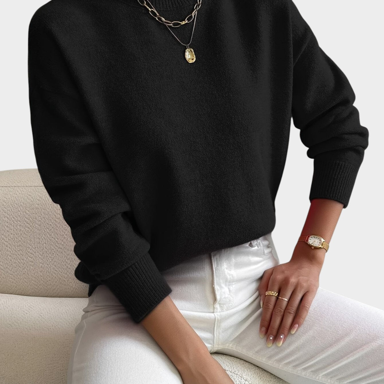 Rosalie | Mock Neck Drop-Shoulder Pullover