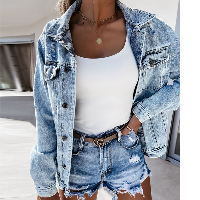 Ladies High Waist Ripped Washed Tassel Sexy Slim Fit Slimming Denim Shorts