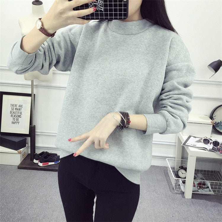 Women's Solid Color Plush Small Standing Collar Pullover Hoodie
