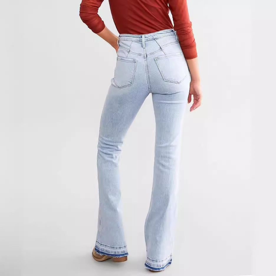 Pantalones vaqueros elásticos con botones y cintura alta para mujer