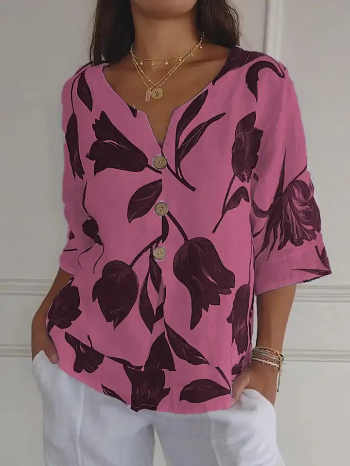 Printed V-Neck Tunic Top