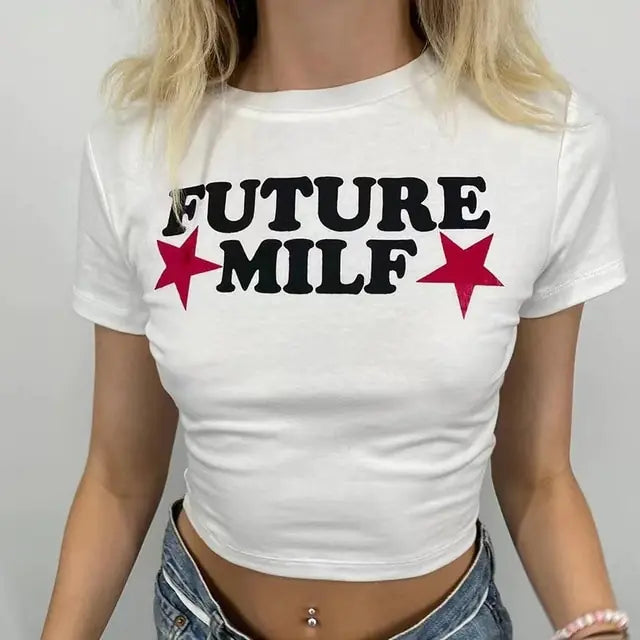 90s FUTURE MILF Stars Print T-shirts