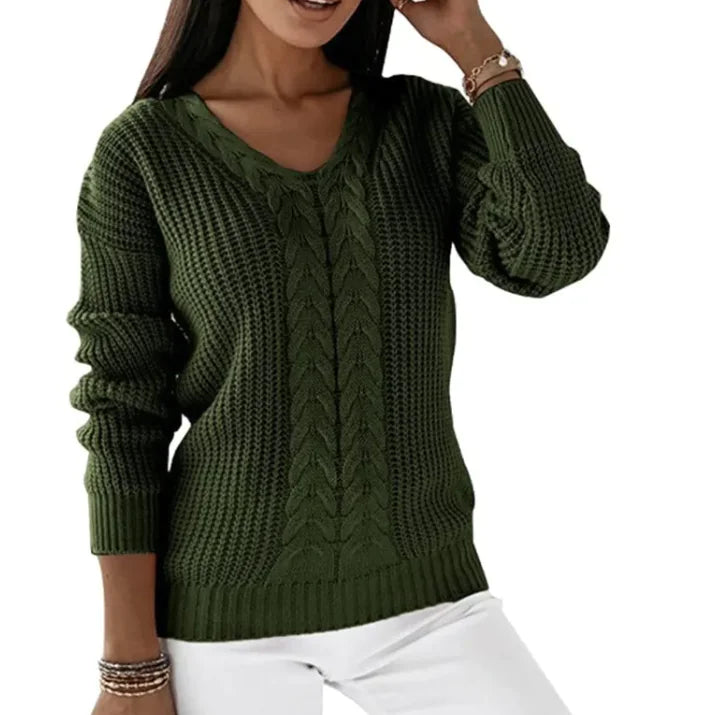 Cozy Twist V-Neck Knit Pullover