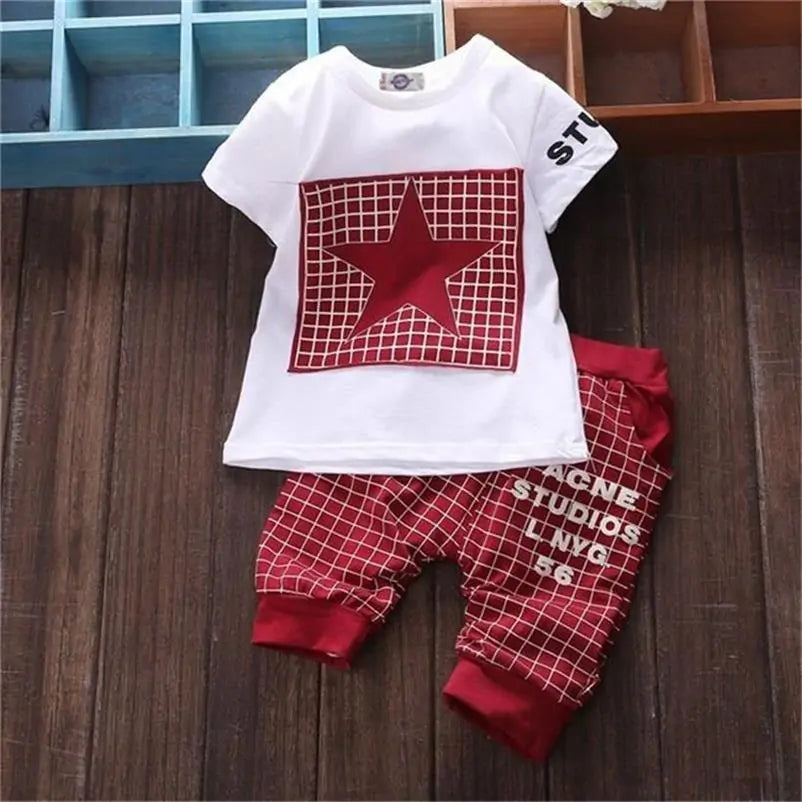 Baby Boy Summer Star Printed Clothes Set: T-Shirt + Pants Suit