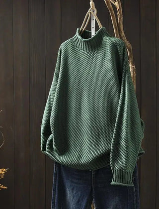 My Store 4 Barbara Relaxed Knit Jumper in groen met textuur, opstaande kraag en verlaagde schouders.