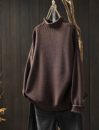 My Store 4 Barbara Relaxed Knit Jumper in donkerbruin met een textuurgebreide afwerking en een geribbelde mock-neck.