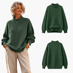 My Store 4 Barbara Relaxed Knit Jumper in donkergroen met een textuurgebreide afwerking en een geribbelde mock-neck.