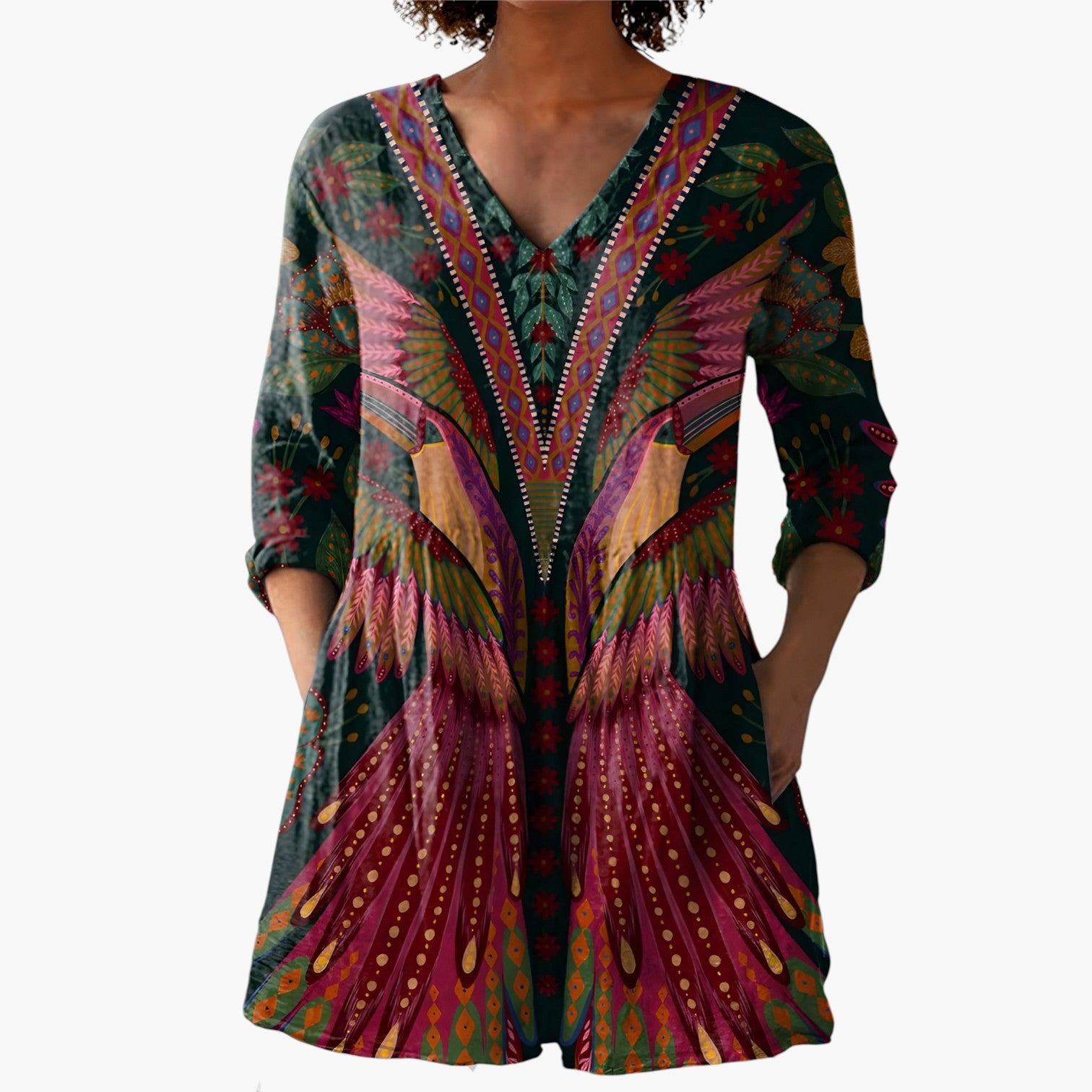 My Store 4 Jayla lange blouse met V-hals, opvallend kleurrijk patroon en vloeiende pasvorm voor een casual look.