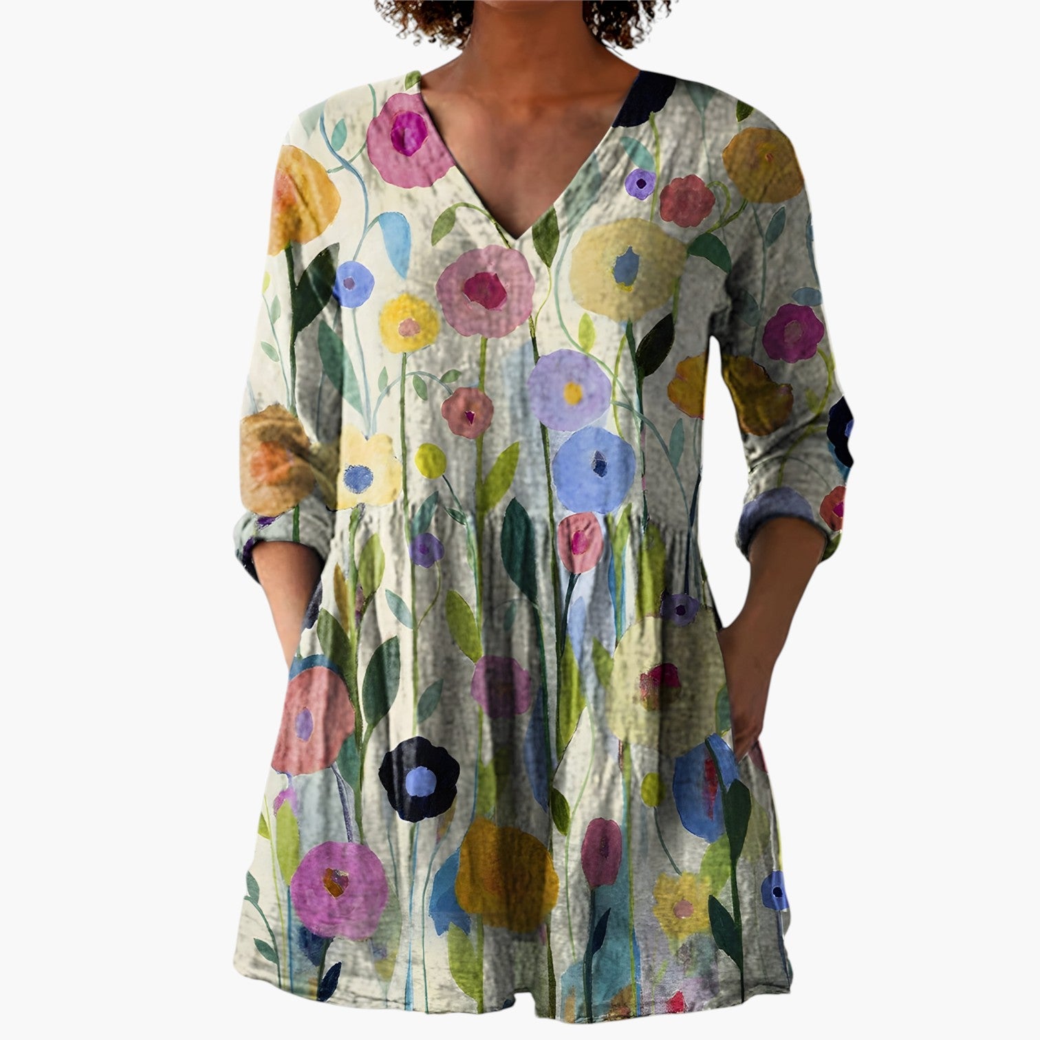 My Store 4 Nellie lange blouse met V-hals en kleurrijk bloemenpatroon in een losvallend, vloeiend model.