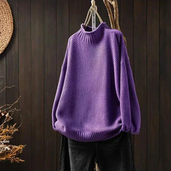 My Store 4 Barbara Relaxed Knit Jumper in paars met textuur, mock neck en verlaagde schouders.