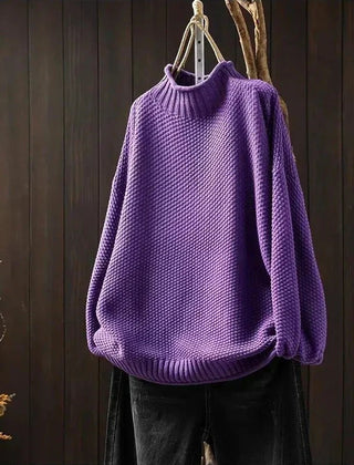 My Store 4 Barbara Relaxed Knit Jumper in paars met textuur, mock neck en verlaagde schouders.