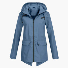 My Store 4 Rianna blauwe getailleerde regenjas met verstelbare capuchon en ritssluiting voor dames