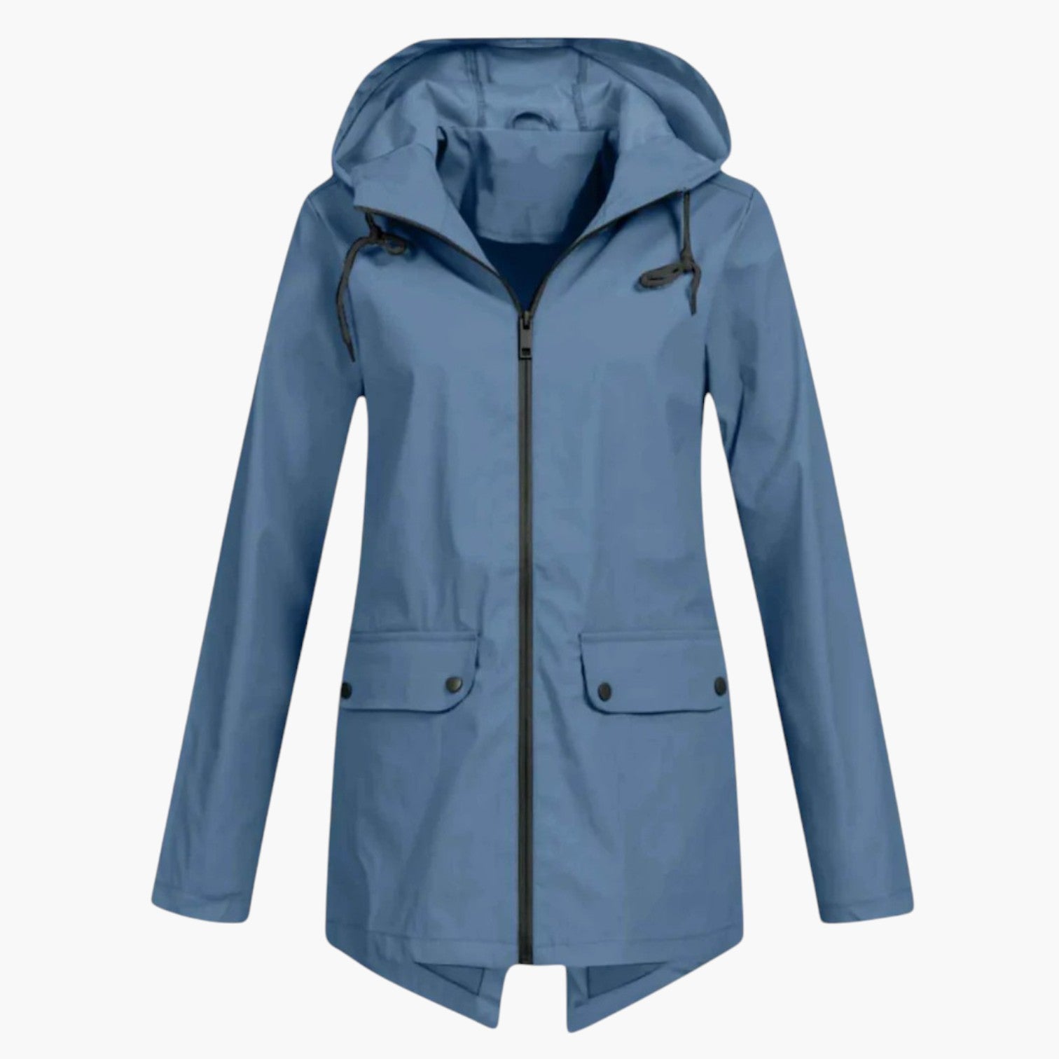 My Store 4 Rianna blauwe getailleerde regenjas met verstelbare capuchon en ritssluiting voor dames