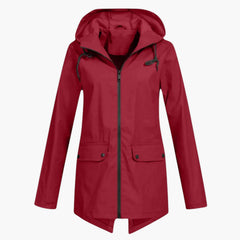 My Store 4 Rianna getailleerde rode regenjas met verstelbare capuchon en ritssluiting voor dames