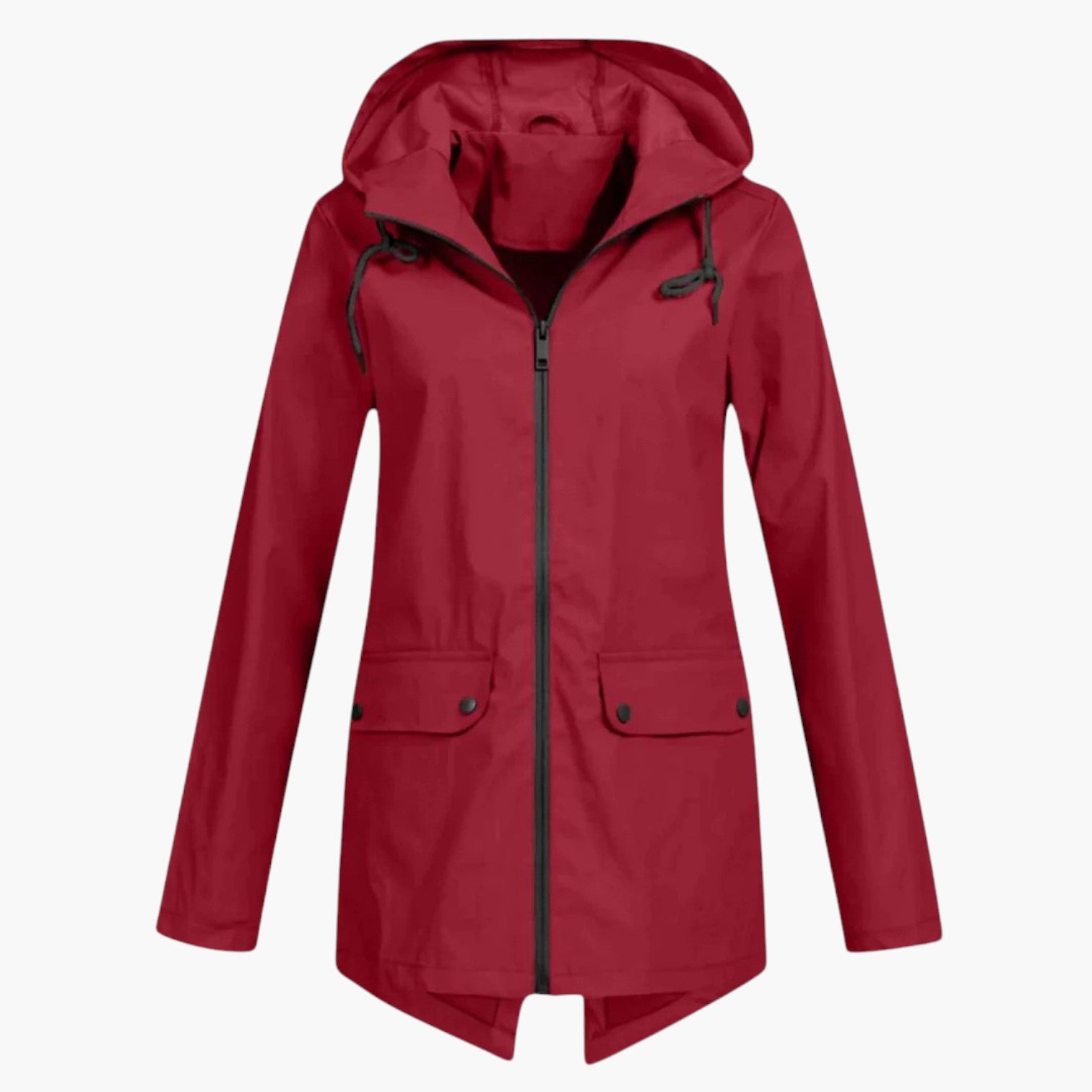 My Store 4 Rianna getailleerde rode regenjas met verstelbare capuchon en ritssluiting voor dames