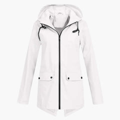 My Store 4 Rianna getailleerde witte regenjas met verstelbare capuchon en zwarte ritssluiting voor dames