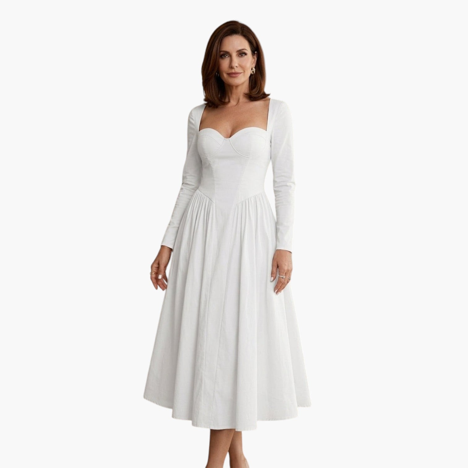 My Store 4 witte maxi-jurk met hartvormige halslijn en lange mouwen in een elegante A-lijn pasvorm.