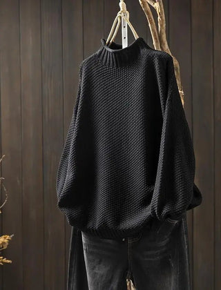 My Store 4 Barbara Relaxed Knit Jumper in zwart met textuur, mock neck en verlaagde schouders voor een casual look.