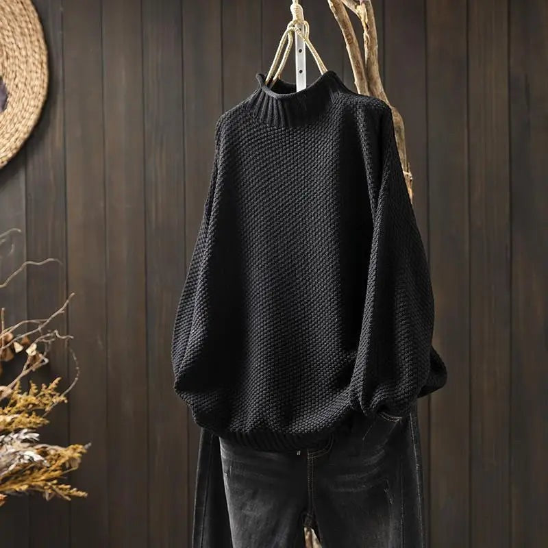 My Store 4 Barbara Relaxed Knit Jumper in zwart met textuur, mock neck en verlaagde schouders voor een casual look.