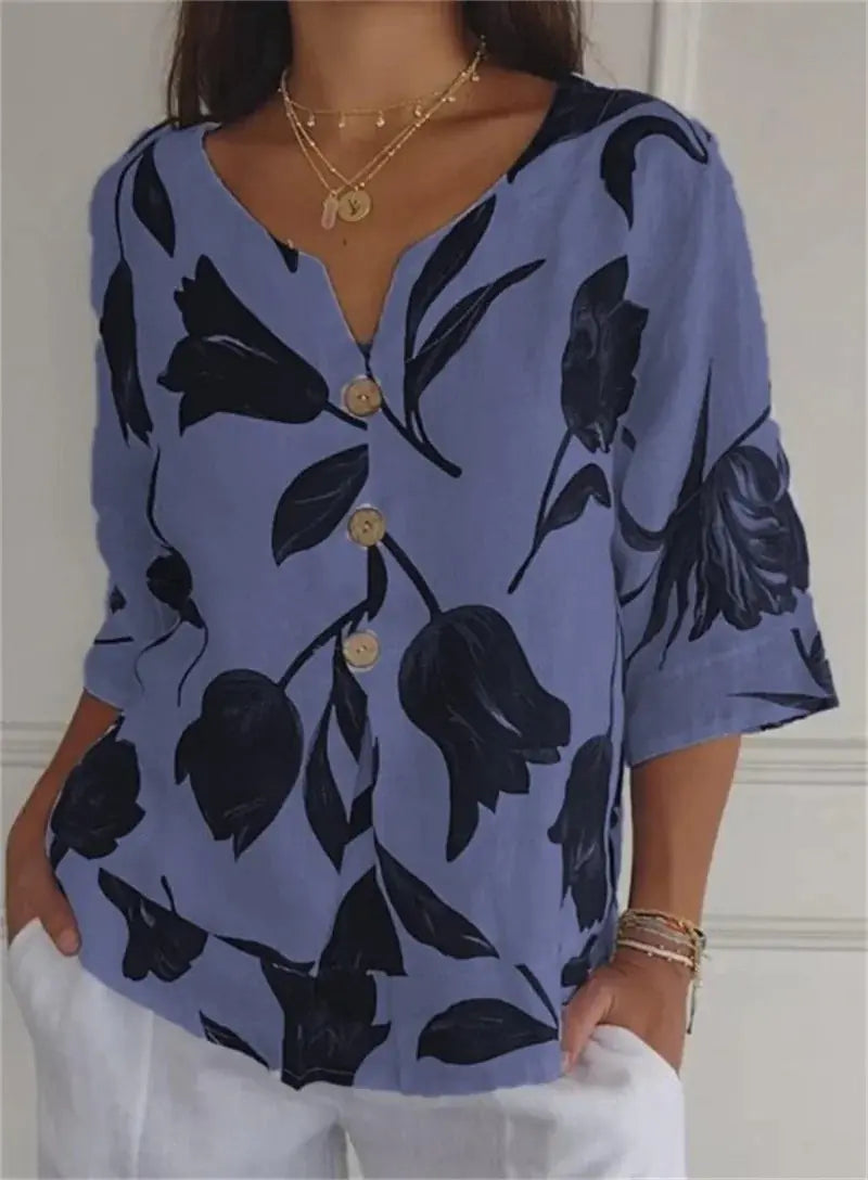 Blusa tipo túnica con cuello en V y estampado