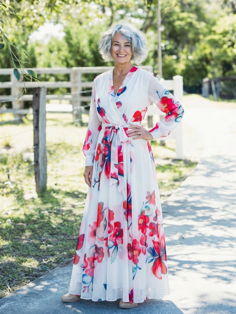 Lillian - Floral Long Sleeve Wrap Maxi Dress
