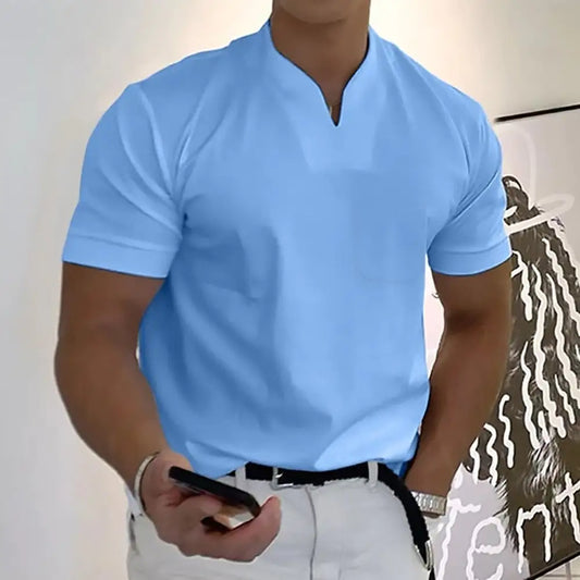 Camisa informal de verano con cuello en V y manga corta para hombre