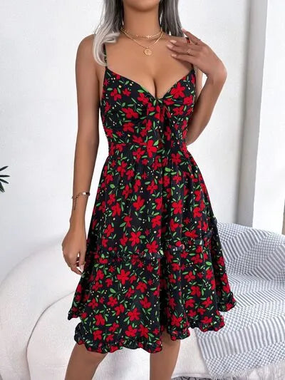 Bedrucktes Camisole-Kleid mit tiefen Ärmeln