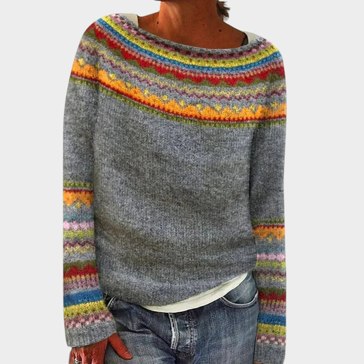 Olivia | Women's Nordic Jumper Boat Neck Relaxed Fit Multicolour