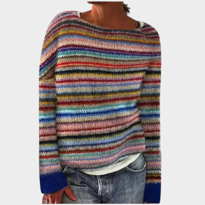Olivia | Women's Nordic Jumper Boat Neck Relaxed Fit Multicolour