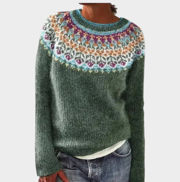 Olivia | Women's Nordic Jumper Boat Neck Relaxed Fit Multicolour