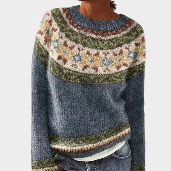 Olivia | Women's Nordic Jumper Boat Neck Relaxed Fit Multicolour