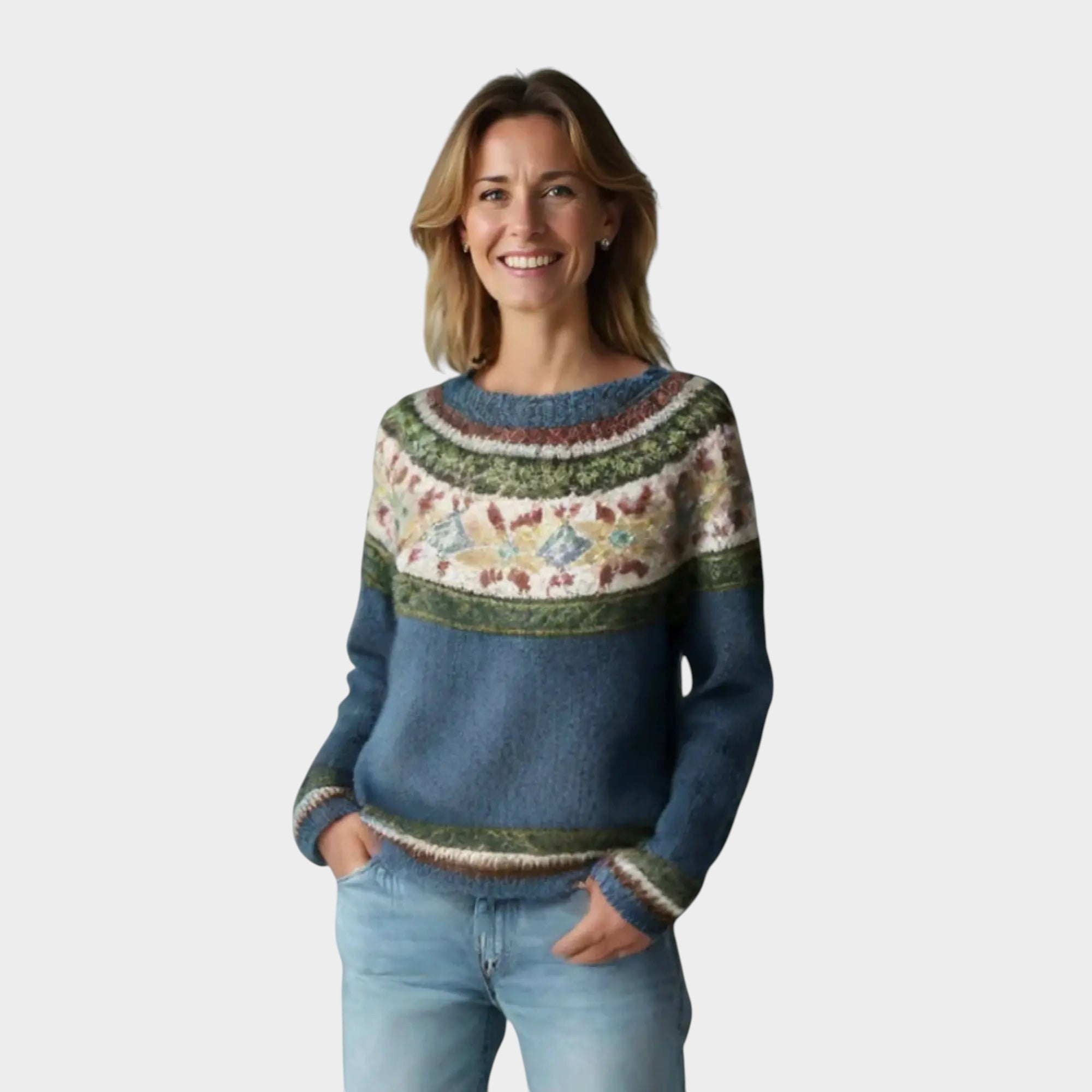 Olivia | Women's Nordic Jumper Boat Neck Relaxed Fit Multicolour