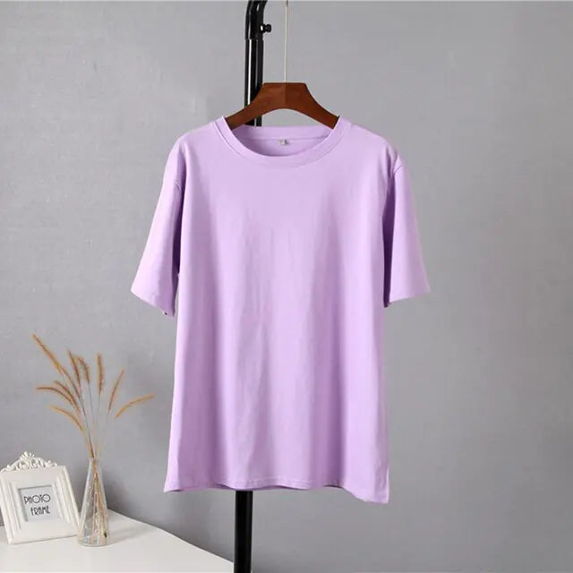 Camiseta básica de algodón suave para mujer